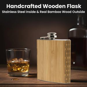 Gourde plate moderne personnalisée en bambou et acier inoxydable de 6 oz pour le voyage et le camping - Product Image 2