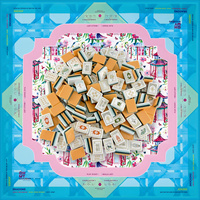 Tuiles de Mahjong américaines abricot doré avec tapis de Mahjong imprimé Chinoiserie bleu 840x840mm, ensemble de jeu Mahjong