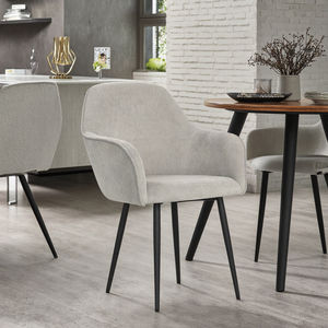 Nordic हॉट सेलिंग डाइनिंग रूम फर्नीचर आधुनिक धातु पैर उच्च पीठ वेवेट आर्म रेस्ट कपड़े डाइनिंग कुर्सियां - Product Image 1