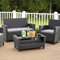 Ensemble de salon de jardin 4 pièces moderne en plastique, pour extérieur, assise profonde, imperméable, montage sans outils