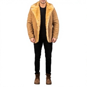 <b>Men's</b> Genuine Leather Eco-Friendly Breathable Waterproof Anti-Wrinkle Mandarin Collar <b>Double</b> <b>Breasted</b> Long Winter <b>Overcoat</b> - Product Image 4