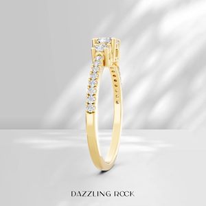 SGARIT custom Round Lab Grown White Diamond Classic Three <b>Stone</b> Engagement Ring for Women in 10K Solid Gold - Product Image 4
