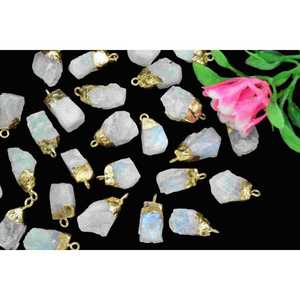 Piedra de Luna Arcoíris Blanca Natural en Bruto, Conector de Piedra de Nacimiento, Colgante de Alta Calidad con Efecto de Color, Bañado en Oro Vermeil, Gema de Junio - Product Image 2