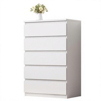 Commode en bois blanche de luxe de style européen du milieu du siècle, à 5 tiroirs, avec finition polie, pour chambre, salon, couloir et entrée