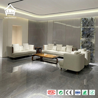 Set Sofa Kulit Asli Kayu Solid Mewah dengan Jahitan Berlian untuk Kustomisasi Furnitur Ruang Tamu Villa Hotel Satu Atap