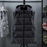 Doudoune d'hiver décontractée avec capuche amovible, manteau thermique matelassé grande taille, gilet sans manches en toile à fermeture éclair