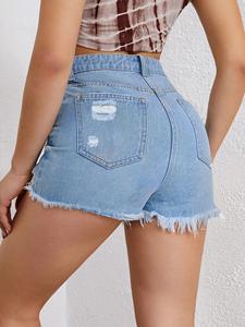 <span class=keywords><strong>Short</strong></span> d'été en jean pour femmes Mode coréenne Trous déchirés Taille haute Jeans courts pour femmes Pantalon court décontracté à jambes larges - Product Image 4