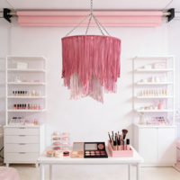 Abat-jour luxueux fait main de style bohème, minimaliste côtier, à franges en dentelle dégradée rose, pour projets commerciaux et résidentiels
