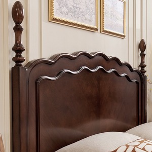 High-End Retro Solid Wood Bed French Vintage Style Double Size Cherry Color Hand Carved <b>Poster</b> Bed - Product Image 2