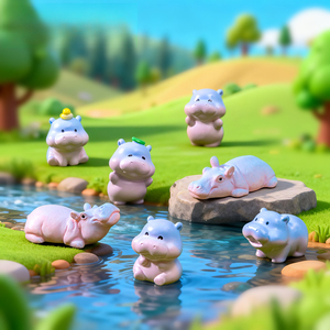 Figura Decorativa de <span class=keywords><strong>Hipopótamo</strong></span> Pequeño en Azul y Degradado, Estilo Caricatura, para Decoración de Escenas DIY, Adorno Pequeño de Resina para Escritorio - Product Image 3