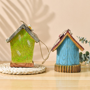 Casa para pájaros, decoración de jardín, adorno de resina, color azul y verde, casitas de juegos, decoración de patio, artesanía colgante, ecológico - Product Image 2