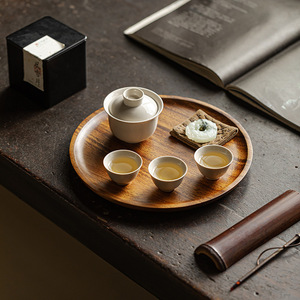 Walnut Wood Round Dry Brewing Tray Kung Fu <b>Tea</b> <b>Set</b> With Lid Household Solid Wood Teapot Stand Afternoon <b>Tea</b> Use - Product Image 1