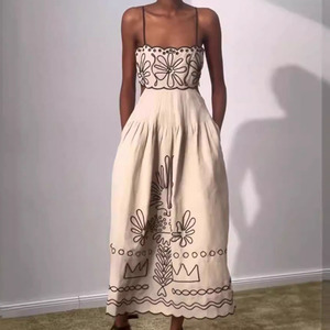 Vestido Largo <span class=keywords><strong>Elegante</strong></span> con Espalda Descubierta y Aberturas de Enyami Resort, Vestido Boho con Bordado Floral Personalizado y Volantes para Mujer - Product Image 1