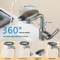 Robinet en acier inoxydable chromé à montage sur plan avec douchette cascade pour lavabo, universel pour eau chaude et froide
