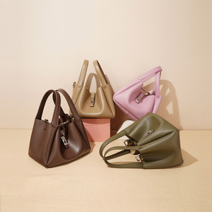 Wholesale Genuine Leather <strong>Basket</strong> Tote Bag Custom Logo <strong>Small</strong> Leather Purse Quiet Luxury Split Leather Bag Minimalist Handbag - Product Image 2