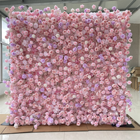 A01 Panneau Mural Floral Rose et Blanc Personnalisé, Fond de Scène 3D 5D, Tissu Zippé Enroulable, Mur de Fleurs Artificielles en Soie et Roses pour Décoration de Mariage