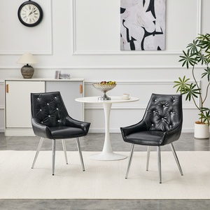 Chaise d'appoint moderne en similicuir PU à motif crocodile, dossier capitonné en losanges, pieds en métal chromé, lot de 2 pour salon - Product Image 1
