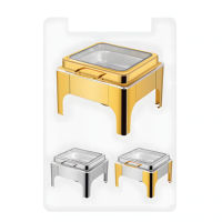 Plats de service rectangulaires en acier inoxydable doré 9L, ensemble de buffet hydraulique oblong, chauffe-plats de luxe commercial pour hôtel