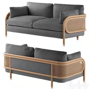 Meubles modernes personnalisés vente directe d'usine entrepôts de canapés convertibles de haute qualité en bois massif rotin double siège pour salon - Product Image 5