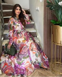 Vestido de Fiesta Siciliano AELESEEN para Mujer, Primavera Verano, Manga Larga, Encaje con Cuentas, Cuello Camisero, Cintura Natural, Estampado Floral, Corte en A - Product Image 2