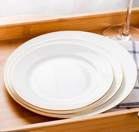 Assiette à steak personnalisable avec logo, bord doré, en céramique européenne faite à la main, plat peu profond