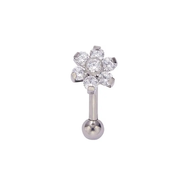 ASTM F136 Titanium Internally Threaded Curved Barbell with Flower Eyebrow Ring