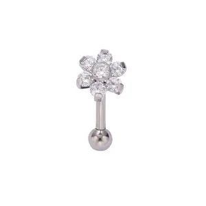 ASTM F136 Titanium Internally Threaded Curved Barbell with Flower Eyebrow Ring