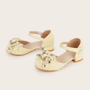 2026 Spring New Girls Princess High Heeled Sandals Rhinestone Lace Crystal Flower PU Leather Fashion Party Dress <strong>Shoes</strong> - Product Image 4