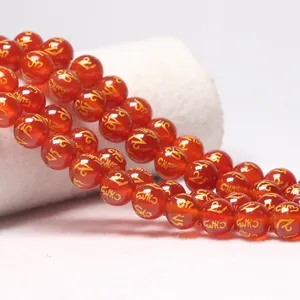 جودة عالية محفورة كلمات بودا الأحجار الكريمة حبات العقيق الأحمر الخرز لصنع المجوهرات (AB2054)