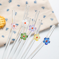Pailles à boire en verre réutilisables avec décoration florale artisanale pour bar, maison, fête, restaurant, vente en gros