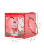 Boîte cadeau de Noël en forme de pomme avec fenêtre, motif dessin animé lapin et ours, poignée en corde pour emballage cadeau de fêtes