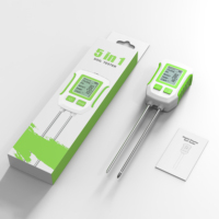 KONLEN Testeur de sol numérique 5-en-1 : pH-mètre, analyseur d'humidité (0-90% HR), température (-10°C-90°C), luminomètre pour jardin