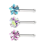 Modische Edelstahl Silber Nasenringe 3mm Herz Stern Rund CZ Nasenpiercing Körperschmuck