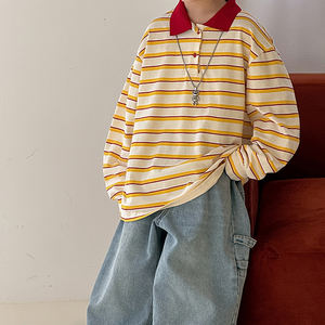 เสื้อโปโลเด็กผู้ชาย สไตล์เกาหลี ฤดูใบไม้ผลิ 2026 ใหม่ ปกเสื้อลายทาง ทรงหลวม สบายๆ เสื้อเด็ก - Product Image 3