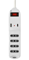 Multiprise 4 prises avec interrupteur lumineux, 10/16A biphasé avec 2 USB (1A+1C)