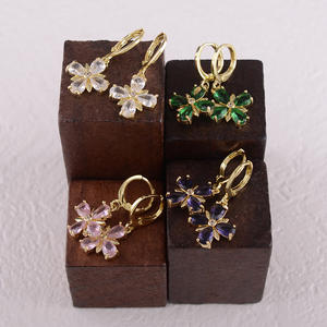 Nuova Collana con Ciondolo a Quadrifoglio Portafortuna alla Moda, Orecchini con Zirconia, Set in Oro 14K, Gioielli Floreali per Donne, Oro Laminato Joyeria - Product Image 2