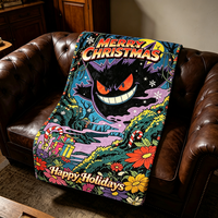 Couverture en flanelle rose Pokemon Gengar pour Noël, couverture mignonne de dessin animé pour enfants, couvertures imprimées personnalisées, couvertures chaudes d'hiver, taille king