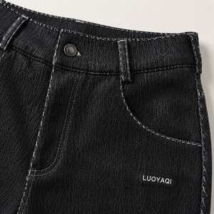<span class=keywords><strong>Pantaloni</strong></span> in Pelle Sintetica Nera Effetto Screpolato a Vita Alta, Larghi e Oversize, Stile Streetwear, Modello Svasato da Motociclista per <span class=keywords><strong>Uomo</strong></span> - Product Image 5
