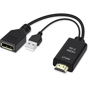 HDMI to DisplayPort Cable Adapter/Converter with USB Power Male to Female HDMI to DP Adapter for MonitorSupport HDMI2.0 HDCP2