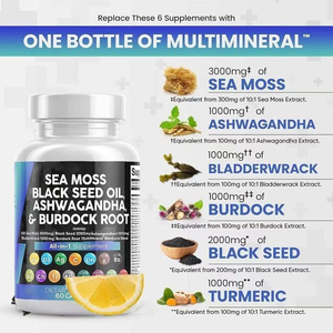 Complejo Todo en Uno de Vitaminas y Minerales, Cápsulas de Musgo Marino, Aceite de Semillas Negras, Ashwagandha, Extracto de Algas Marinas - Product Image 2