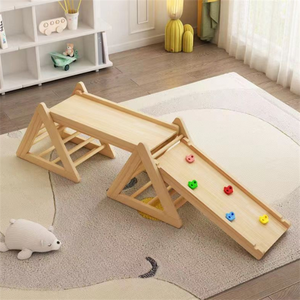 Triangle d'escalade en bois Montessori pour tout-petits, structure d'activités pour enfants, toboggan, balançoire pour aire de jeux intérieure - Product Image 2