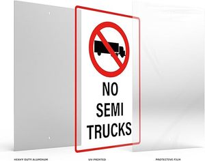 No Semi Trucks Sign Panneau étanche en aluminium Panneau d'avertissement d'arrêt en métal <span class=keywords><strong>Avis</strong></span> de route protégé contre les UV pour l'extérieur - Product Image 2