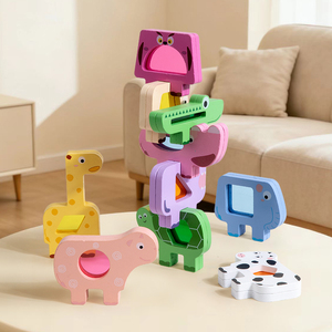 Jouet d'empilage Montessori <span class=keywords><strong>en</strong></span> <span class=keywords><strong>bois</strong></span>, animaux, voitures, blocs, formes géométriques translucides, couleurs assorties, apprentissage précoce pour enfant - Product Image 4