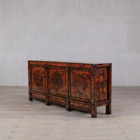 Buffet en bois massif vieilli |   Armoire de rangement artisanale écologique au design antique Wabi-Sabi avec 3 portes (capacité de 3 pieds)