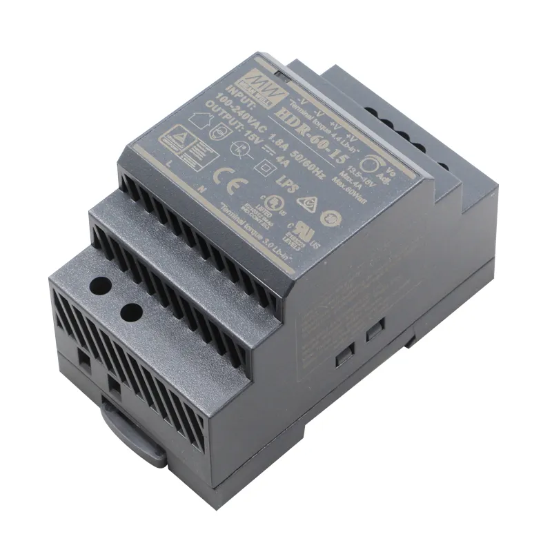 جهاز التيار الكهربائي Meanwell HDR-60-15 بقوة 60 واط و15 فولت بموصل تبديل للأنظمة الصناعية