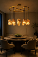 Suspension de plafond minimaliste de luxe moderne à 18 lumières, grand anneau en verre, hauteur réglable, intensité variable, structure en fer pour salon/salle à manger