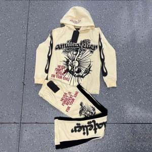 Conjunto de Chándal para Hombre de Algodón Grueso con Estampado Gráfico Estilo Y2K Grunge Gótico, Pierna Ancha, Venta al por Mayor Personalizada - Product Image 2