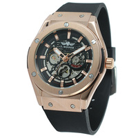 Montres mécaniques à remontage manuel Winner Antique pour hommes, cadran squelette, bracelet en cuir artificiel