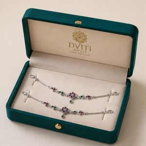 925 Silver Floral Anklet Pair Traditional <b>Oxidized</b> Payal with Red Green Stones Elegant Ethnic Foot Jewelry - Product Image 4