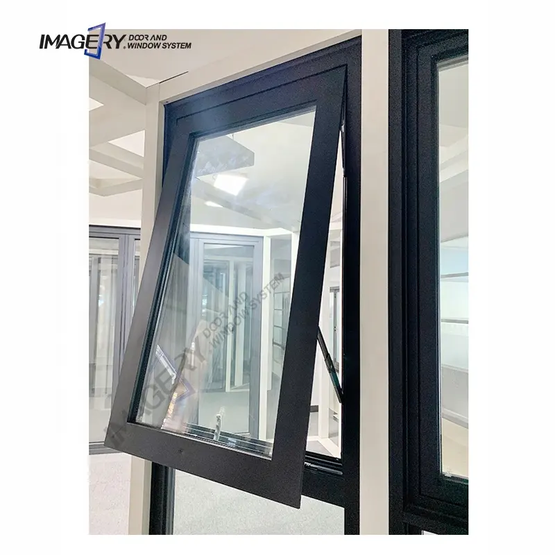 Black European standard awning windows aluminum Retractable double toughened LOW-E glass for hous